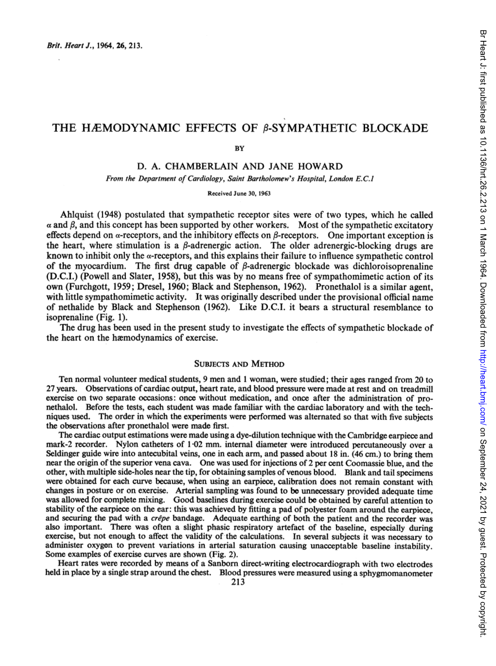 The Haemodynamic Effects of P-Sympathetic Blockade
