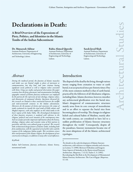 Declarations in Death: a Brief Overview of the Expressions of Piety, Politics, and Identities in the Islamic Tombs of the Indian Subcontinent