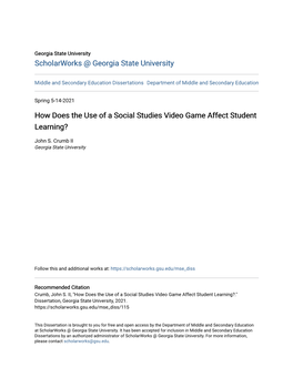 How Does the Use of a Social Studies Video Game Affect Student Learning?