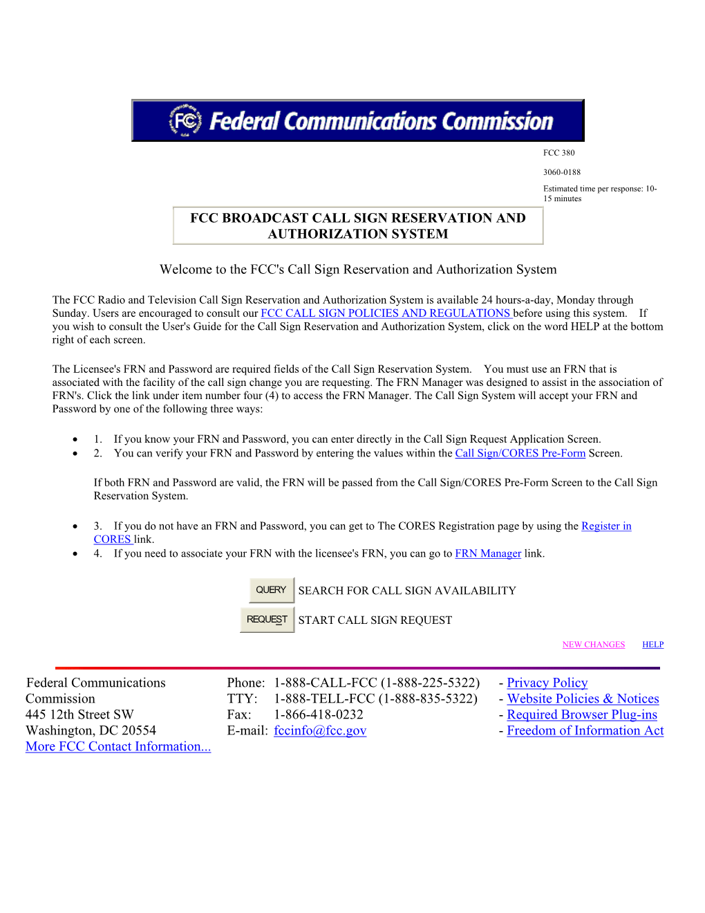 Fcc Broadcast Call Sign Reservation and Authorization System