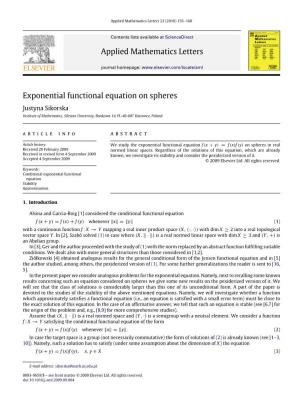 Applied Mathematics Letters Exponential Functional Equation On