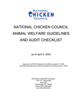Position Paper, Animal Welfare Guidelines and Audit Checklist