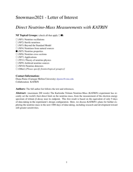 Letter of Interest Direct Neutrino-Mass Measurements with KATRIN