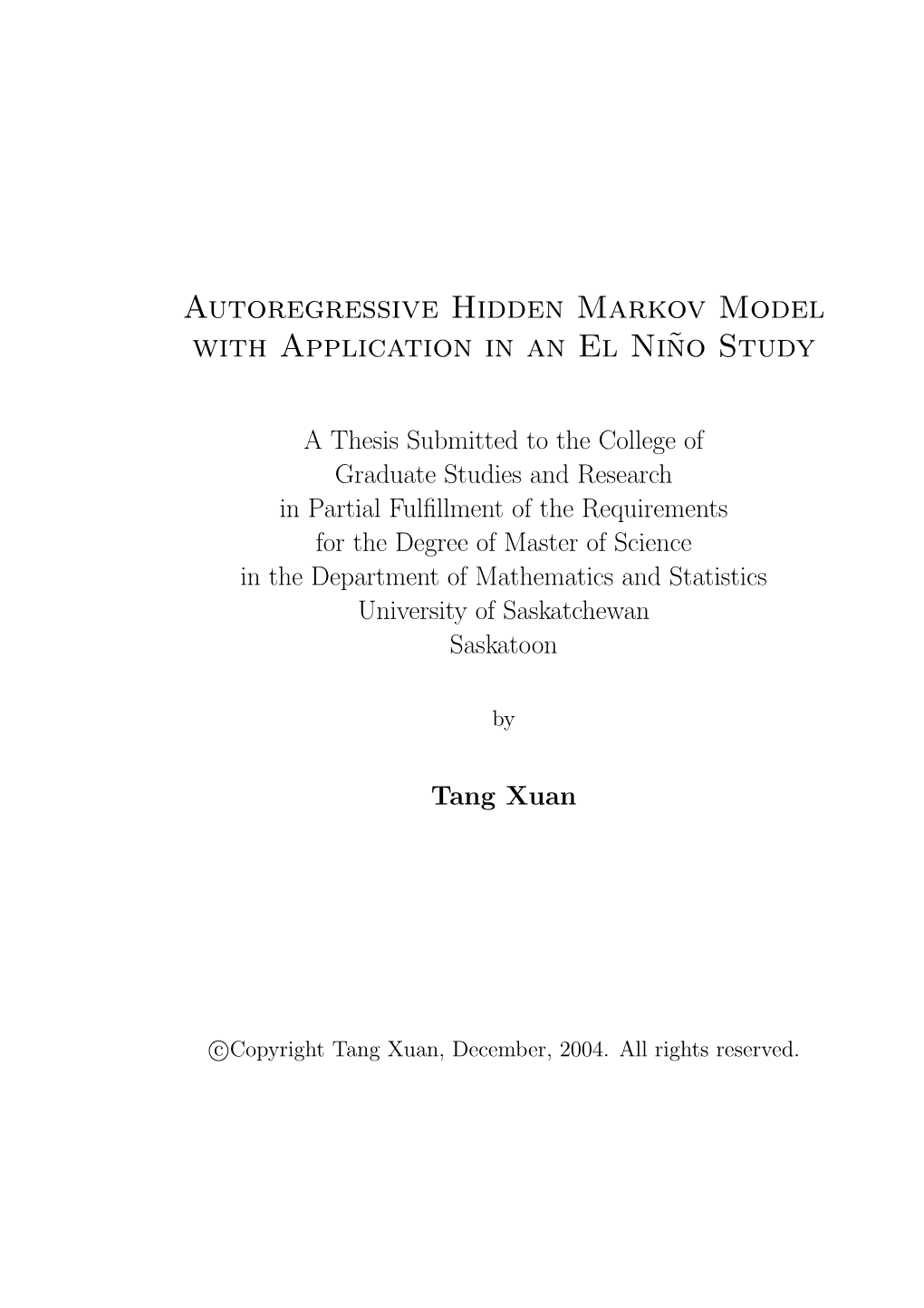 Autoregressive Hidden Markov Model with Application in an El Ni˜No Study