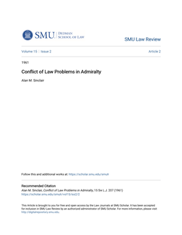 Conflict of Law Problems in Admiralty