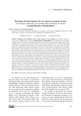 Histología Del Tubo Digestivo De Tres Especies De Pepino De Mar Isostichopus Badionotus, Isostichopus Sp