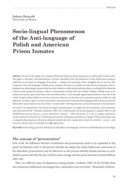 Socio-Lingual Phenomenon of the Anti-Language of Polish and American Prison Inmates