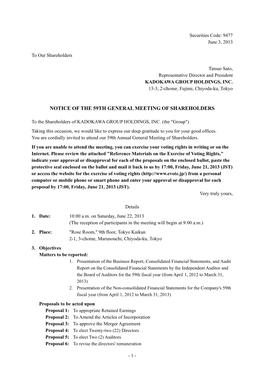 Notice of the 59Th General Meeting of Shareholders