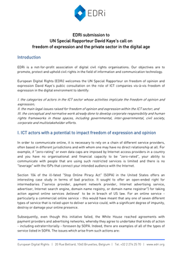 Edri Submission to UN Special Rapporteur David Kaye's Call on Freedom of Expression and the Private Sector in the Digital Age