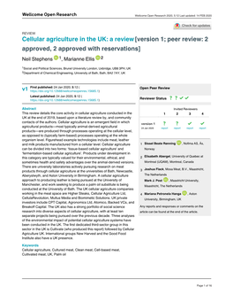 Cellular Agriculture in the UK: a Review [Version 1; Peer Review: 2 Approved, 2 Approved with Reservations] Neil Stephens 1, Marianne Ellis 2