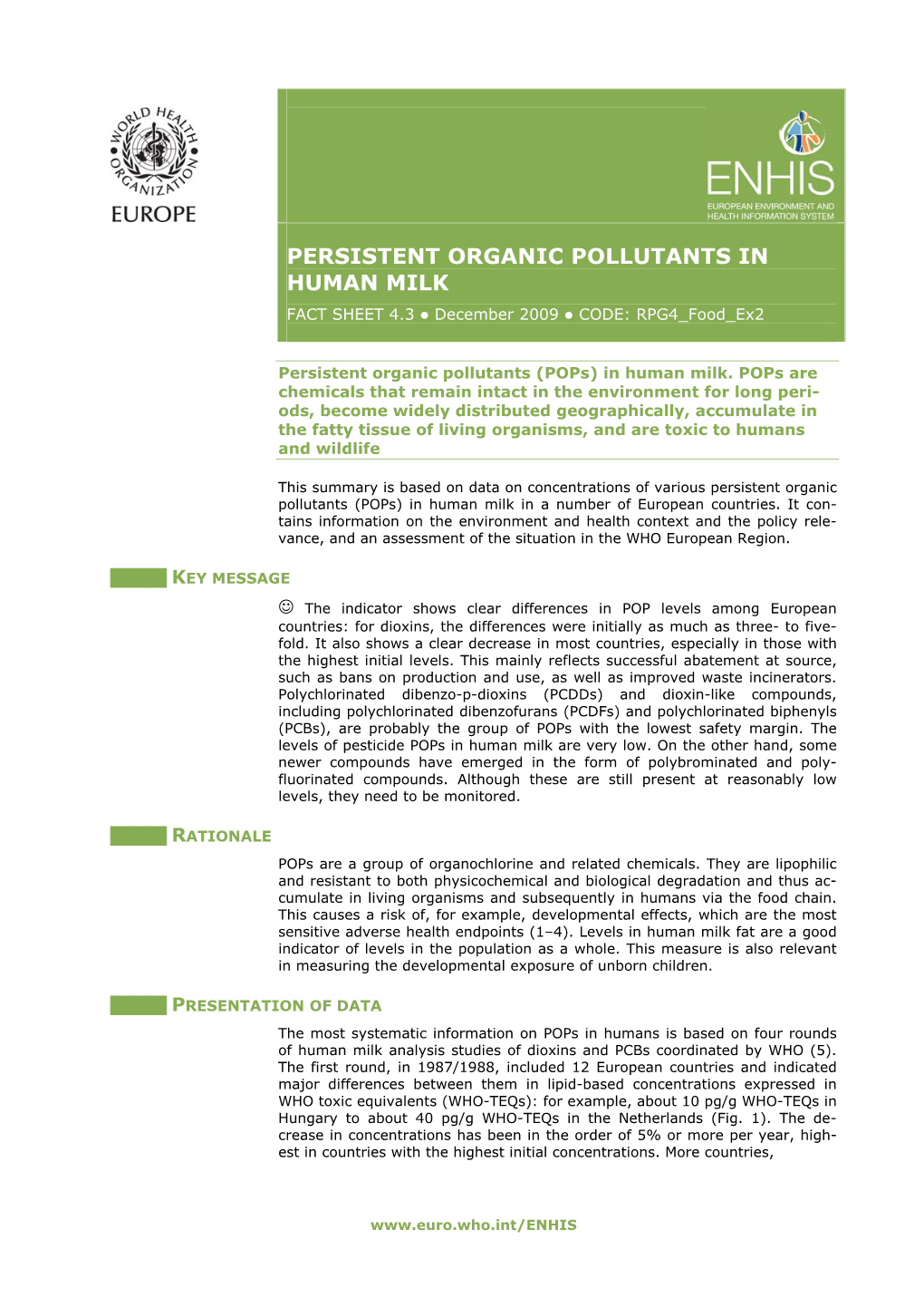 Persistent Organic Pollutants in Human Milk