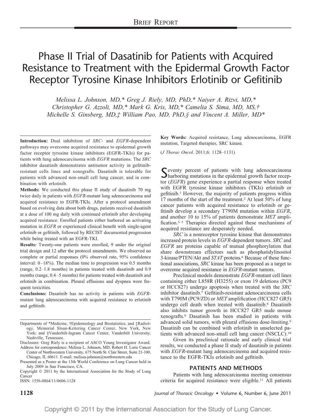 Phase II Trial of Dasatinib for Patients with Acquired Resistance To