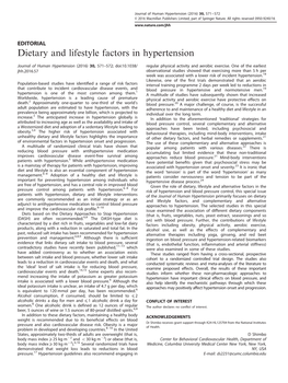 Dietary and Lifestyle Factors in Hypertension