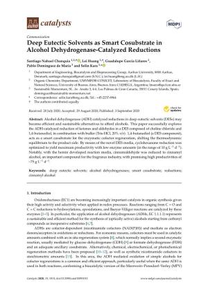 Deep Eutectic Solvents As Smart Cosubstrate in Alcohol Dehydrogenase-Catalyzed Reductions