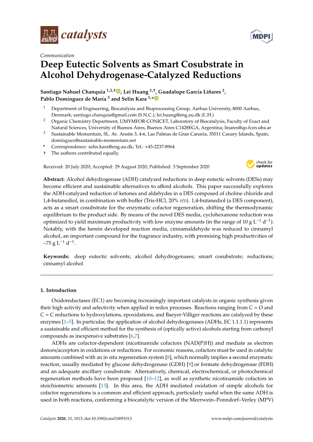 Deep Eutectic Solvents As Smart Cosubstrate in Alcohol Dehydrogenase-Catalyzed Reductions