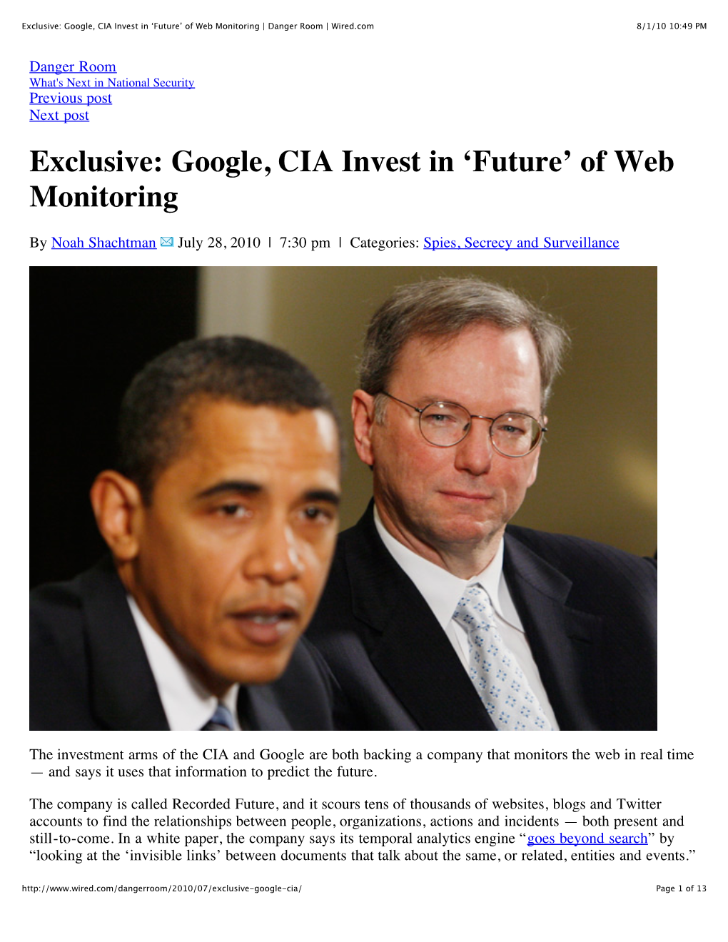 Exclusive: Google, CIA Invest in 'Future' of Web Monitoring