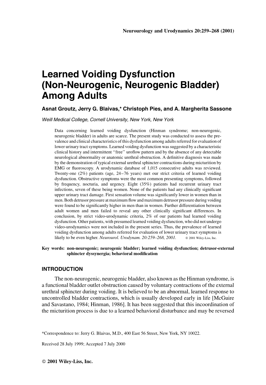 (Non-Neurogenic, Neurogenic Bladder) Among Adults