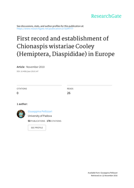 First Record and Establishment of Chionaspis Wistariae Cooley (Hemiptera, Diaspididae) in Europe