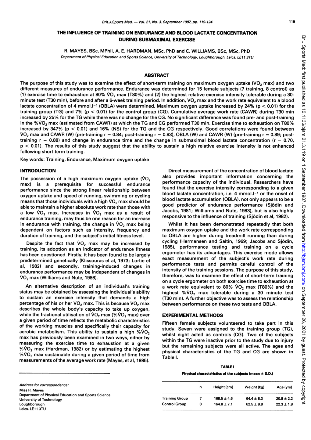 %VO2 Max Sustainable During a Given Period of Time from Table 1