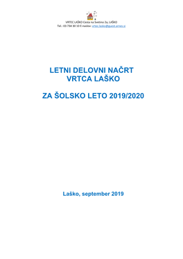 Letni Delovni Načrt Vrtca Laško Za Šolsko Leto 2019/2020