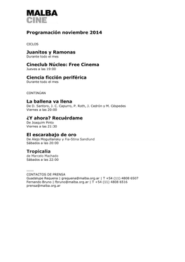 Programación Noviembre 2014 Juanitos Y Ramonas Cineclub