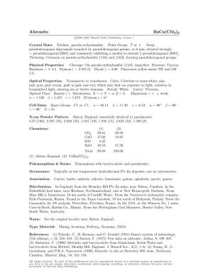 Alstonite Baca(CO3)2 C 2001-2005 Mineral Data Publishing, Version 1