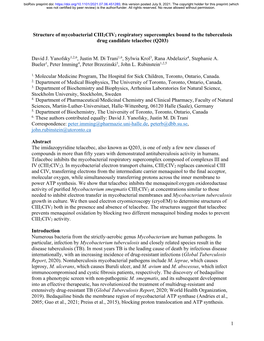 1 Structure of Mycobacterial CIII 2CIV2 Respiratory Supercomplex Bound To