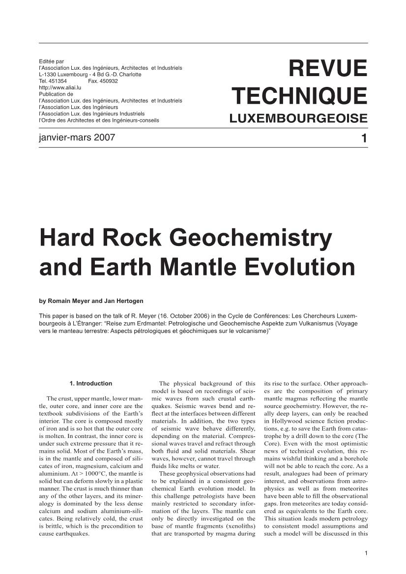 Hard Rock Geochemistry and Earth Mantle Evolution by Romain Meyer and Jan Hertogen