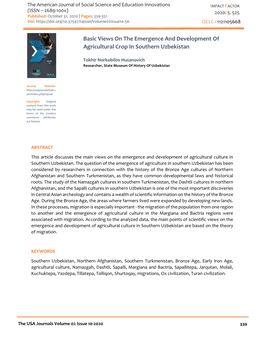 Basic Views on the Emergence and Development of Agricultural Crop in Southern Uzbekistan