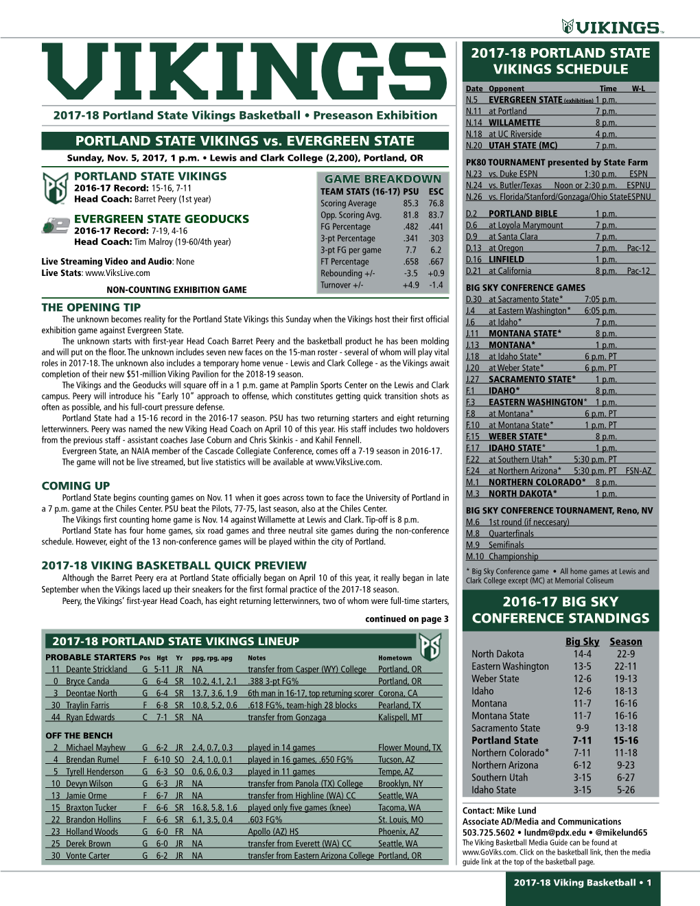 2017-18 Portland State Vikings Schedule