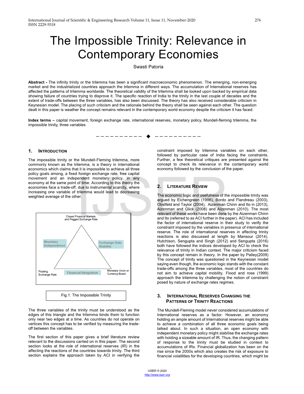 The Impossible Trinity: Relevance in Contemporary Economies Swasti Patoria