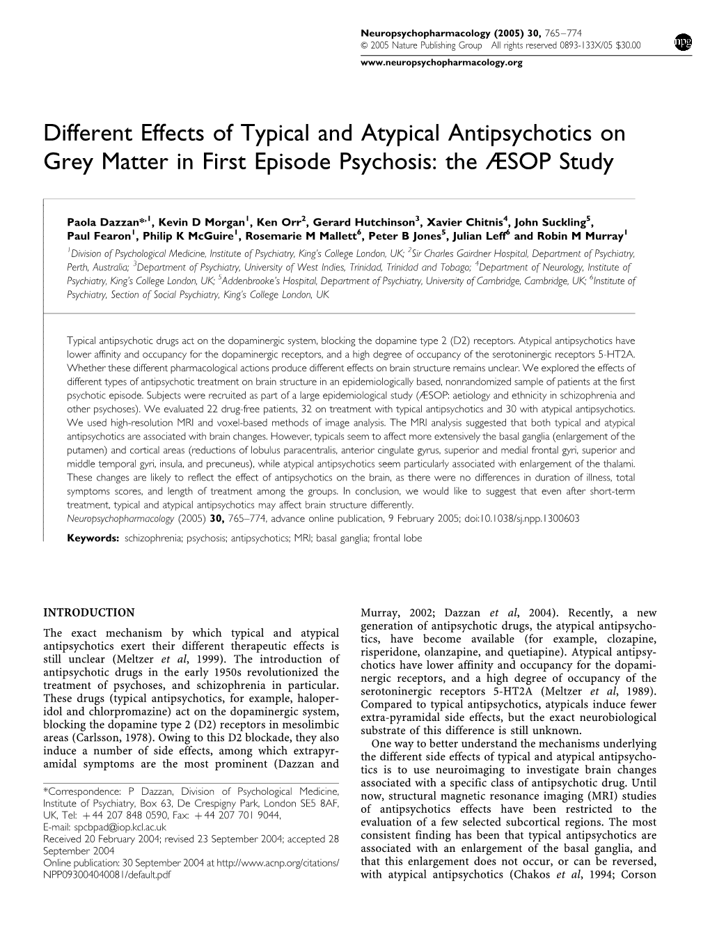 Different Effects of Typical and Atypical Antipsychotics on Grey Matter in First Episode Psychosis: the ÆSOP Study