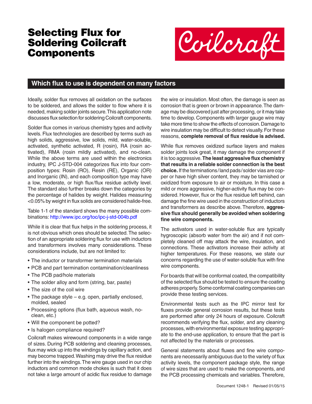 Selecting Flux for Soldering Coilcraft Components