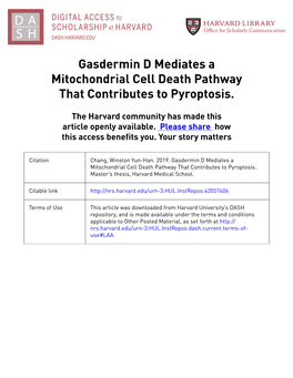 Gasdermin D Mediates a Mitochondrial Cell Death Pathway That Contributes to Pyroptosis