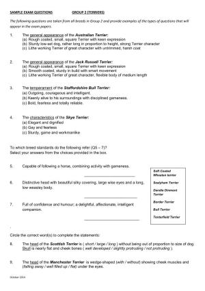 Sample Exam Questions Group 2 (Terriers)