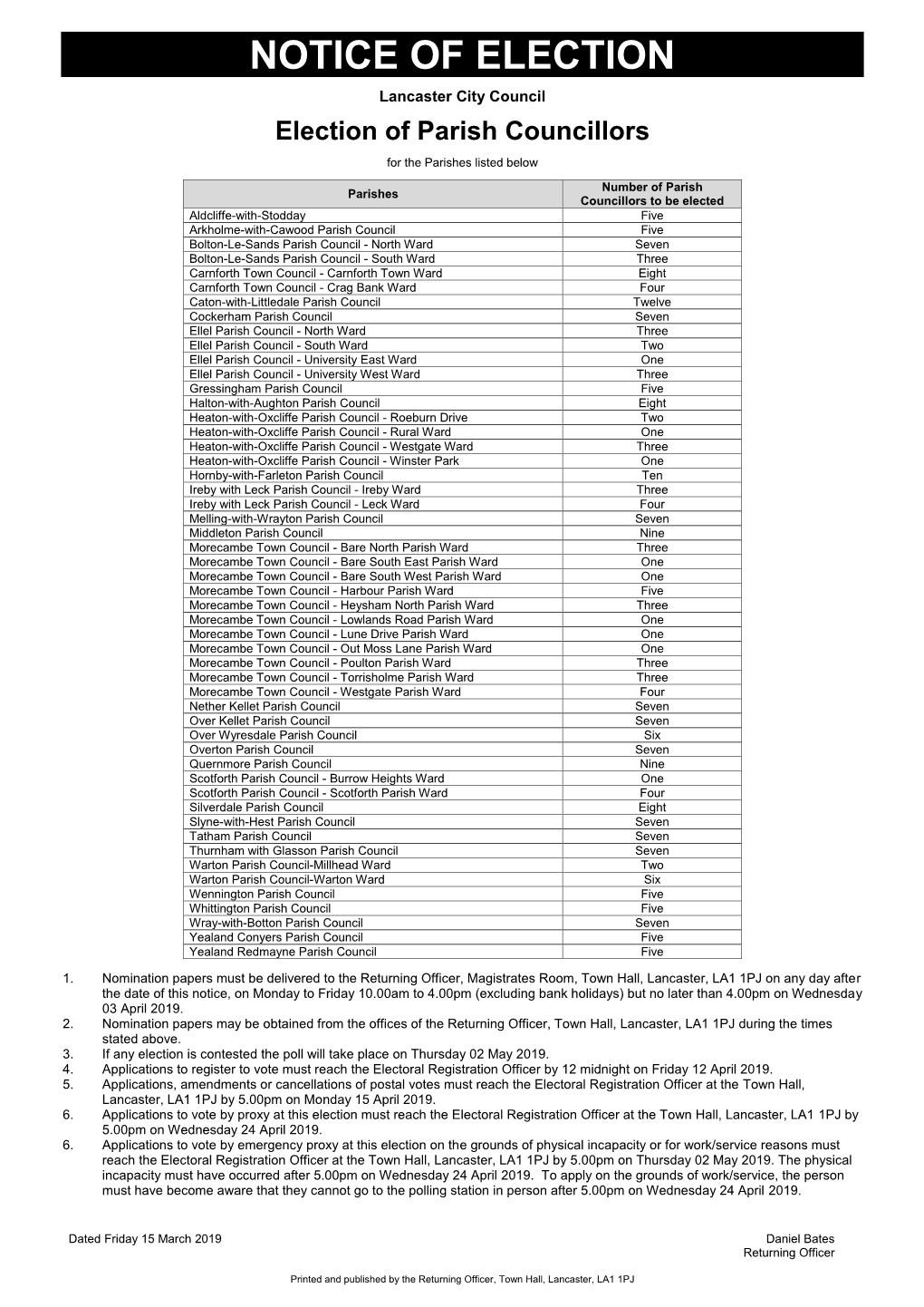 Parishes Notice of Election 2019