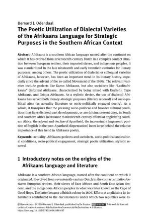 The Poetic Utilization of Dialectal Varieties of the Afrikaans Language for Strategic Purposes in the Southern African Context