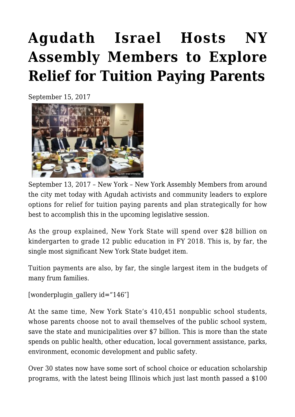 Agudath Israel Hosts NY Assembly Members to Explore Relief for Tuition Paying Parents