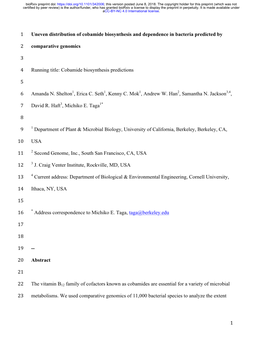 Uneven Distribution of Cobamide Biosynthesis and Dependence in Bacteria Predicted By