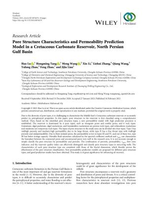 Pore Structure Characteristics and Permeability Prediction Model in a Cretaceous Carbonate Reservoir, North Persian Gulf Basin