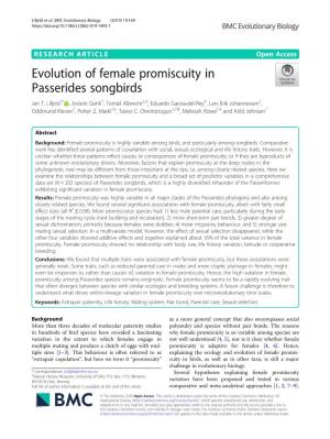 Evolution of Female Promiscuity in Passerides Songbirds Jan T