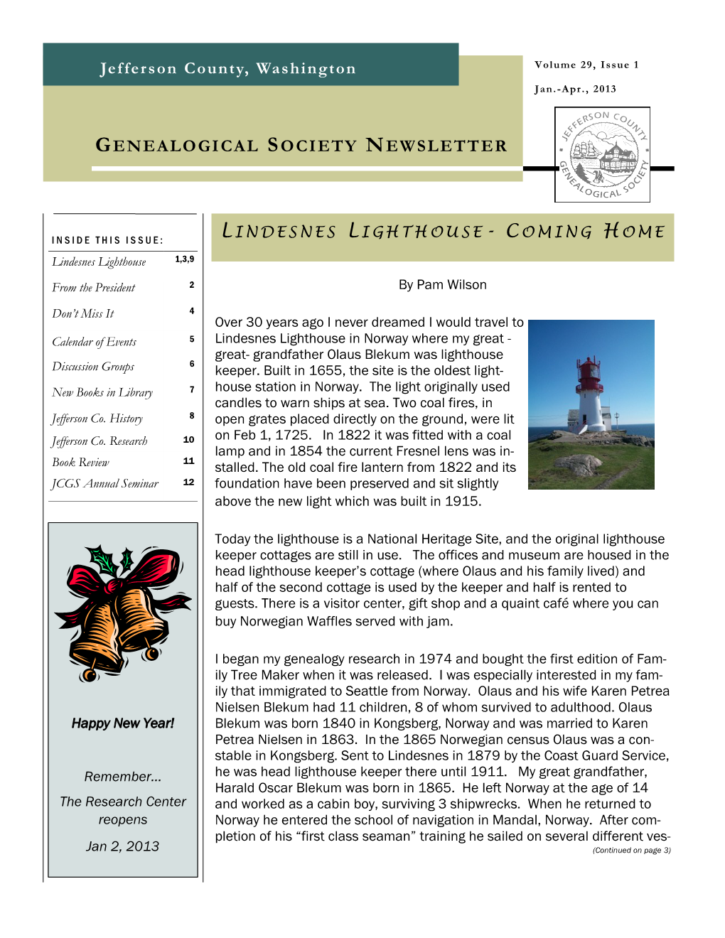 GENEALOGICAL SOCIETY NEWSLETTER Jefferson County, Washington