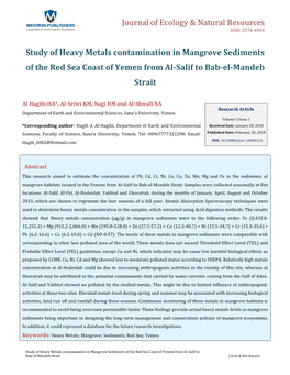 Study of Heavy Metals Contamination in Mangrove Sediments of the Red Sea Coast of Yemen from Al-Salif to Bab-El-Mandeb Strait