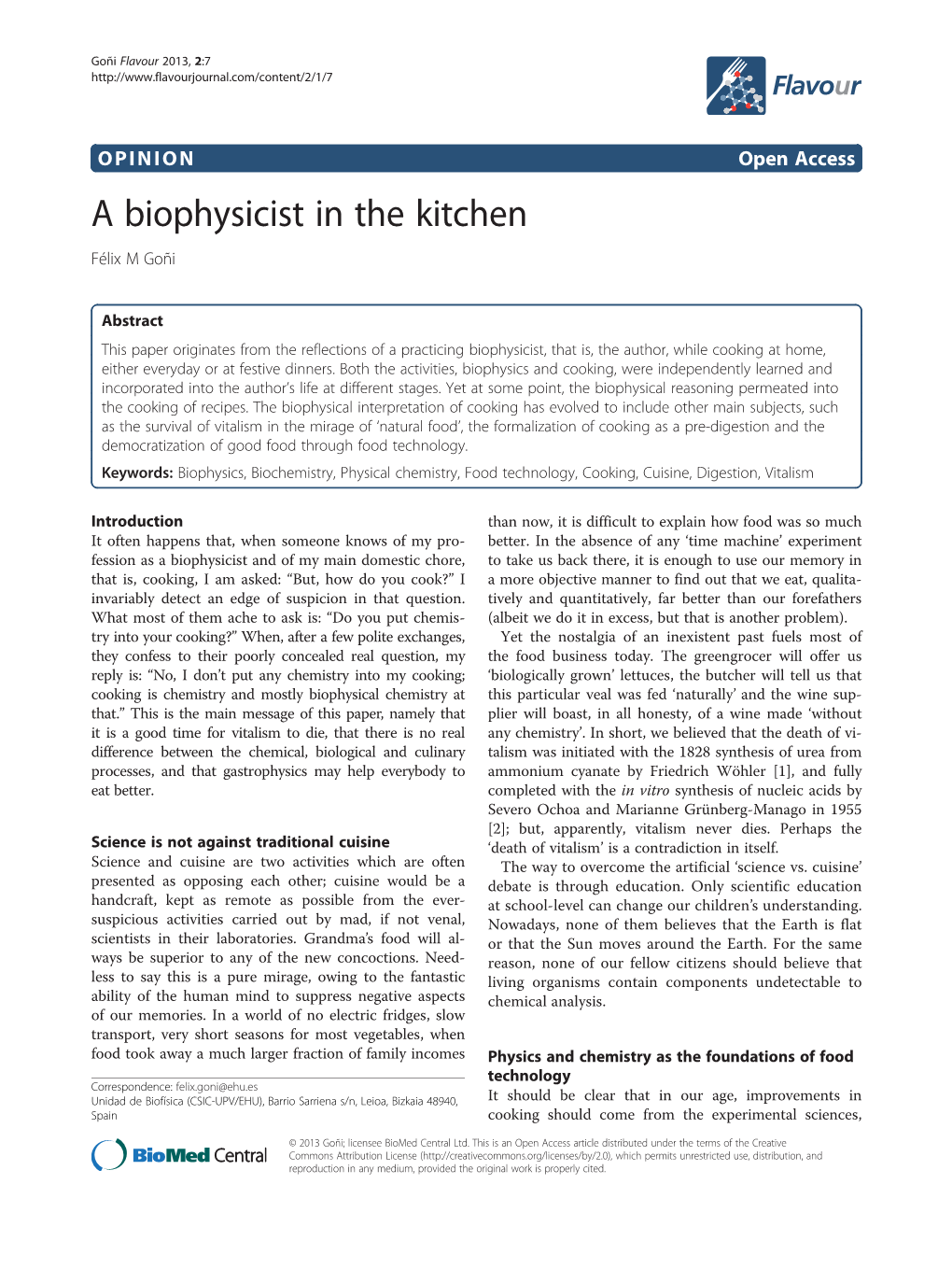 A Biophysicist in the Kitchen Félix M Goñi