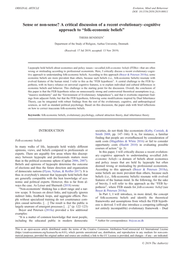 Sense Or Non-Sense? a Critical Discussion of a Recent Evolutionary–Cognitive Approach to “Folk-Economic Beliefs”