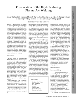 Observation of the Keyhole During Plasma Arc Welding