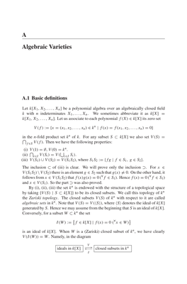 A Algebraic Varieties