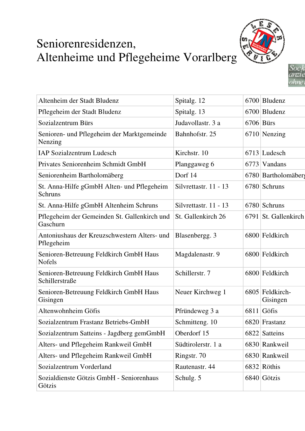 Seniorenresidenzen, Altenheime Und Pflegeheime Vorarlberg