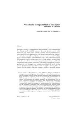 Prosodic and Analogical Effects in Lexical Glide Formation in Catalan1