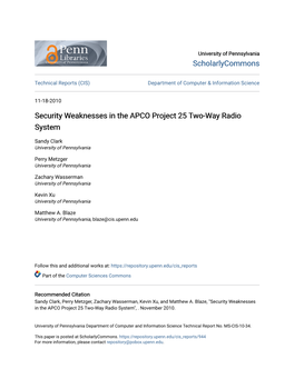 Security Weaknesses in the APCO Project 25 Two-Way Radio System